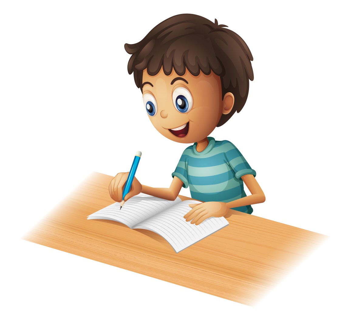 Illustration of a boy writing on a white background